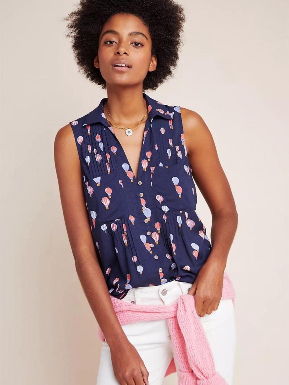 Anthropologie MAEVE Whimsical Pintucked Hot Air Balloon Blouse Sz XS